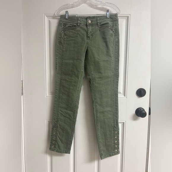 WHBM Olive Green Snap Ankle Jean Blanc 2R - Picture 1 of 9